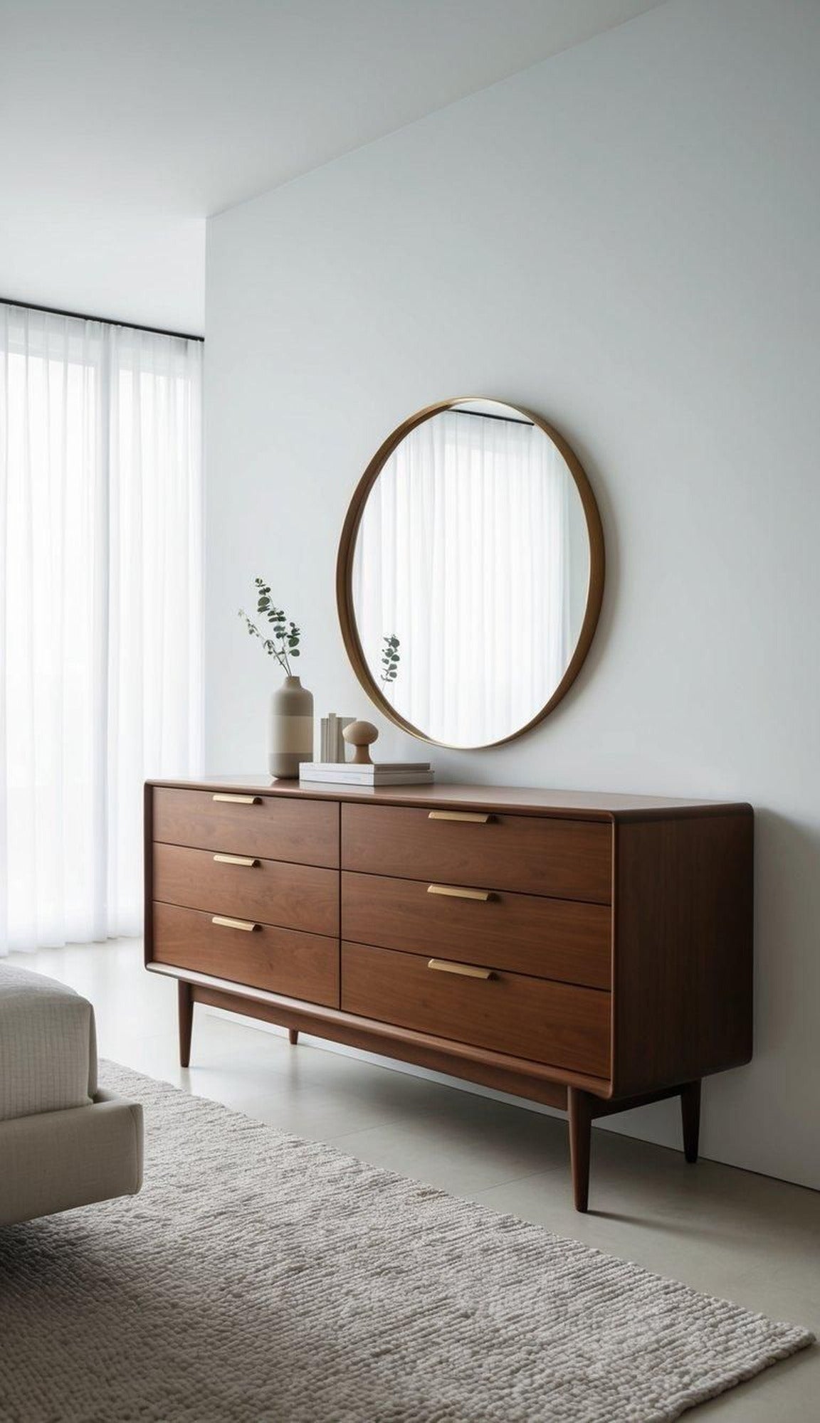 Scandinavian Mid-Century Walnut 6-Drawer Buffet (Without Mirror)