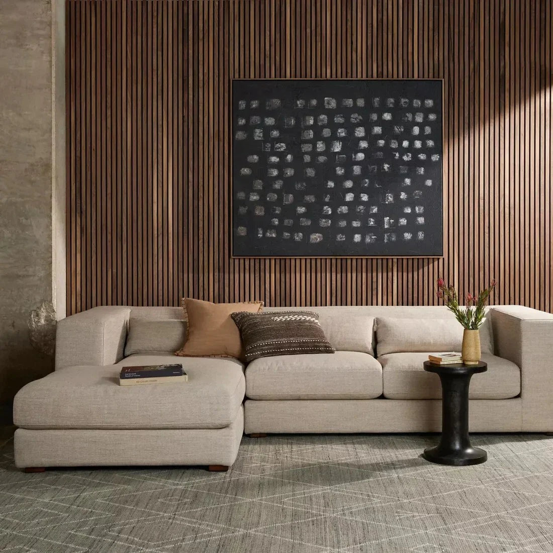L-shape sofa built into a corner