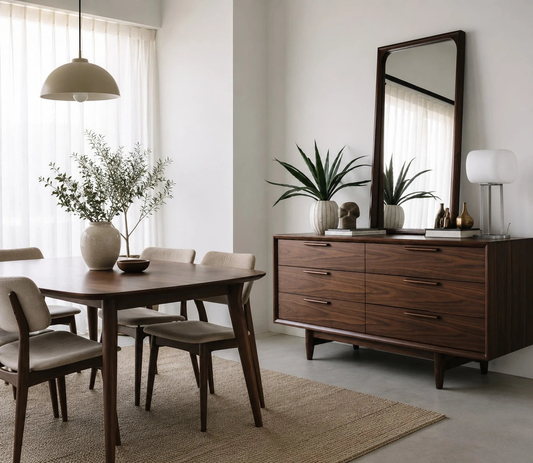 Mid-Century Walnut 6-Drawer Unit (Without Mirror)