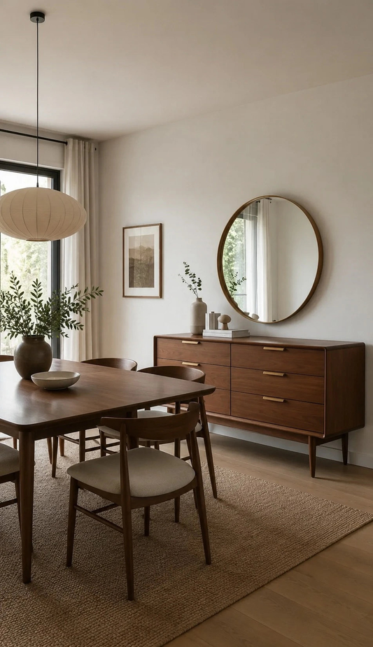Scandinavian Mid-Century Walnut 6-Drawer Buffet (Without Mirror)